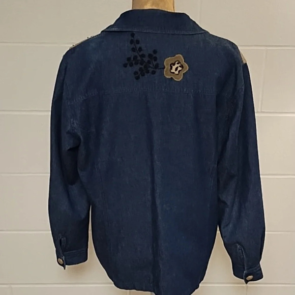 Great Cavalier M Denim Jean Jacket Genuine Suede Leopard Fur Embroidery Washable - Picture 4 of 15